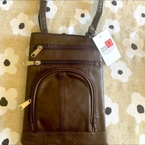 Genuine leather chocolate brown crossbody bag